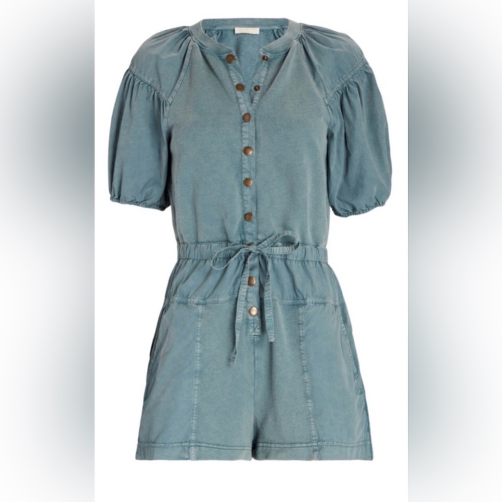 ULLA JOHNSON  Owen Puff-Sleeve Romper - Salt Water Size XL